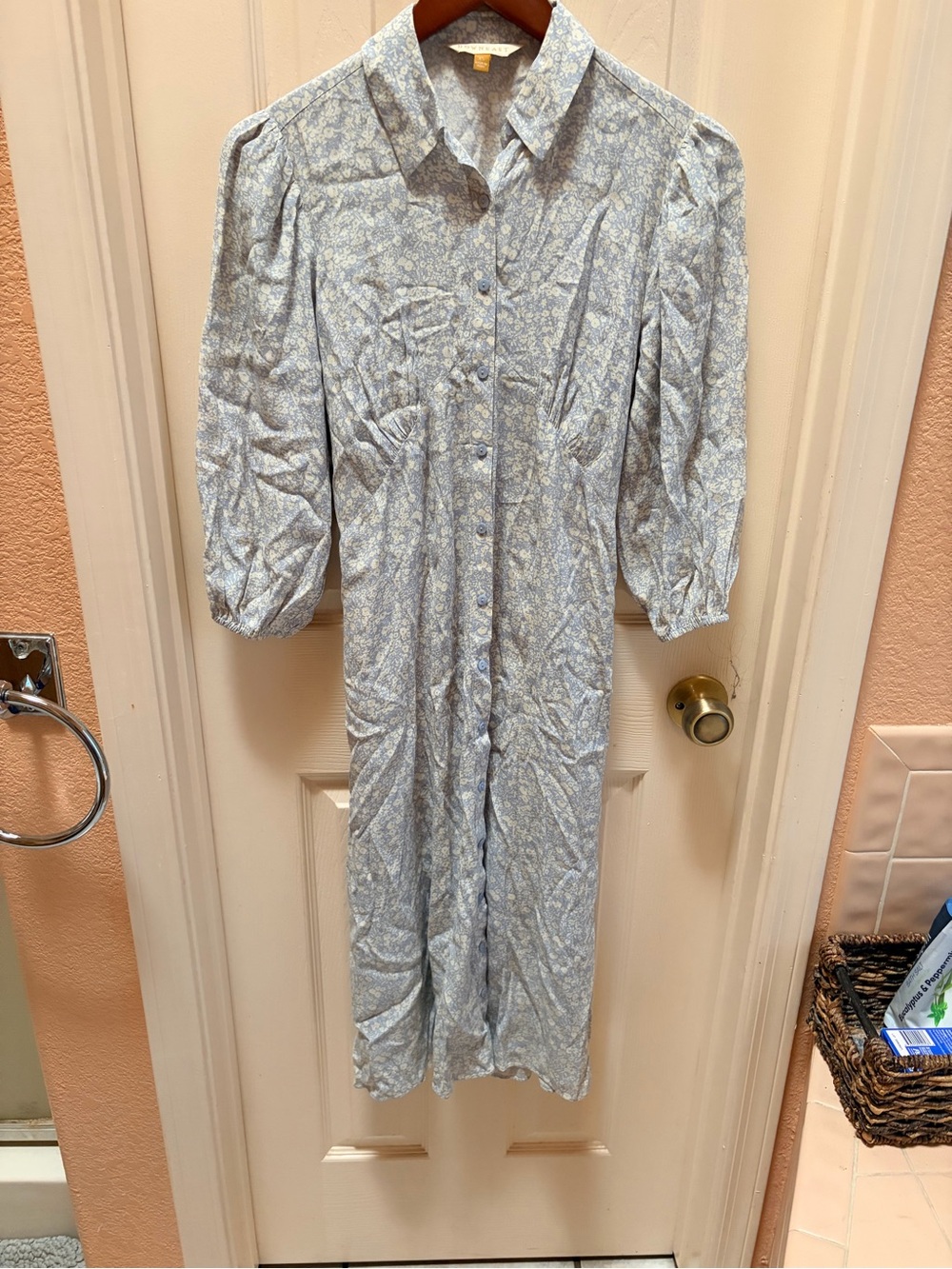 Downeast Light Blue Floral Button-Down Midi Dress